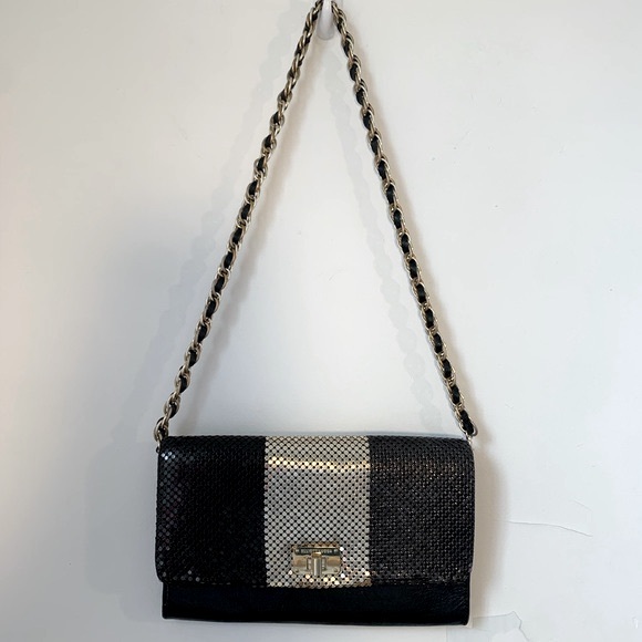 Elliott Lucca Metallic Chain Leather Clutch Shoulder Bag - Picture 1 of 12